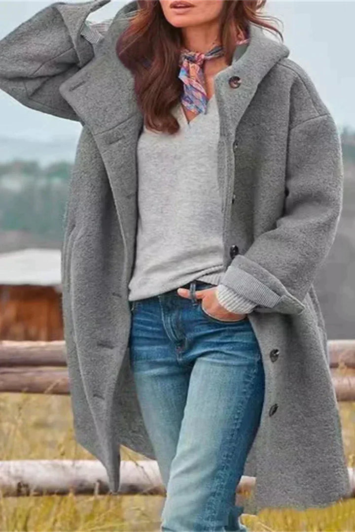 Drune | Damen Teddy Übergangsjacke mit Kapuze und Knöpfen