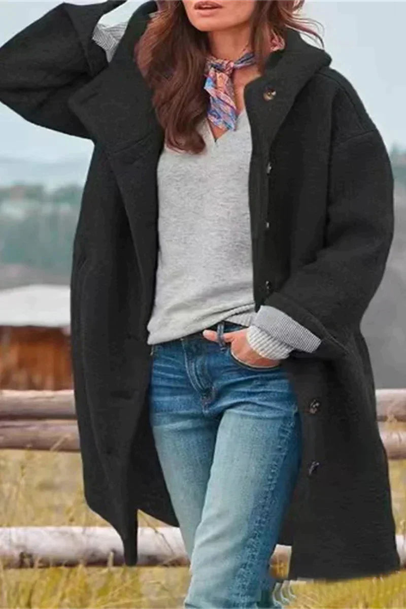 Drune | Damen Teddy Übergangsjacke mit Kapuze und Knöpfen