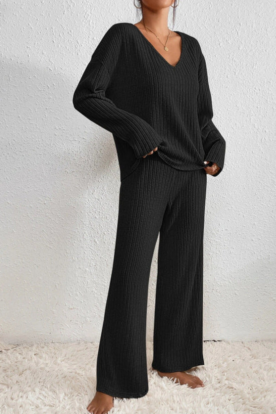Drune | Damen Rippstrick Zwei-Teilen Loungewear Set