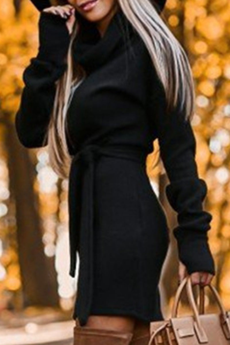 Drune | Casual Solid Frenulum Turtleneck One Step Rock Kleider- 4 Farben