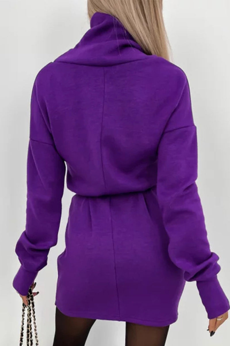Drune | Casual Solid Frenulum Turtleneck One Step Rock Kleider- 4 Farben