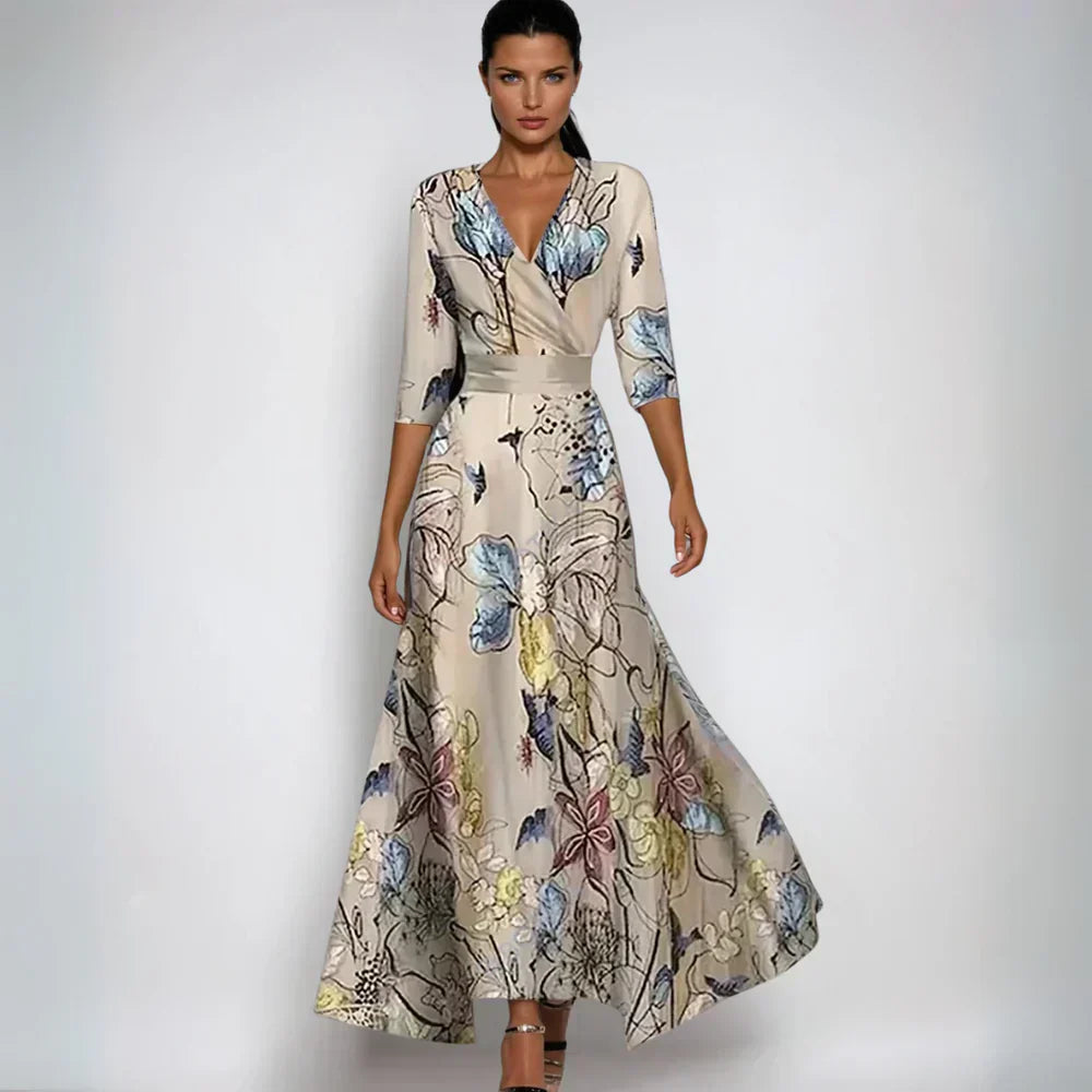 Drune | Maxikleid Mit V-Ausschnitt Und Lebendigem Abstraktem Print Für Damen