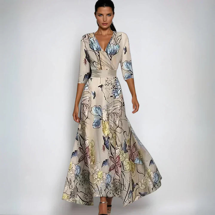Drune | Maxikleid Mit V-Ausschnitt Und Lebendigem Abstraktem Print Für Damen