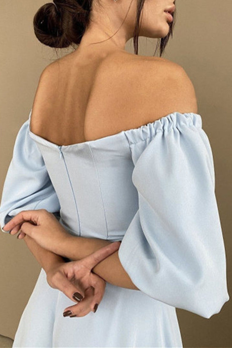 Drune | Elegante Einfarbige Off The Shoulder A-Linie Kurze Ärmel Kleid