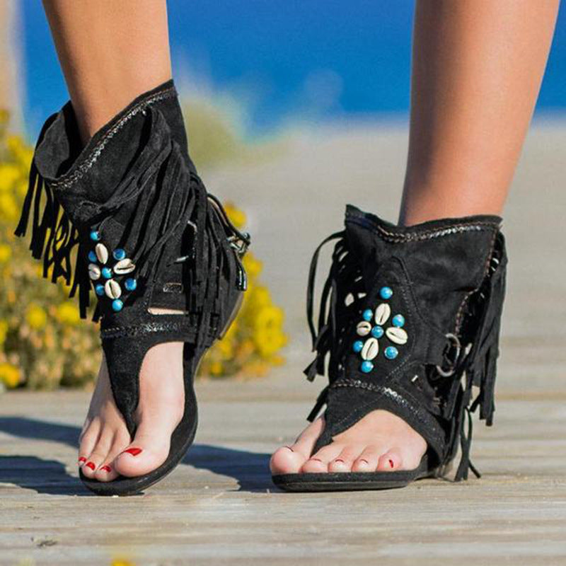 Damen Freizeitsandalen mit Fransen und detailreicher Dekoration Drune