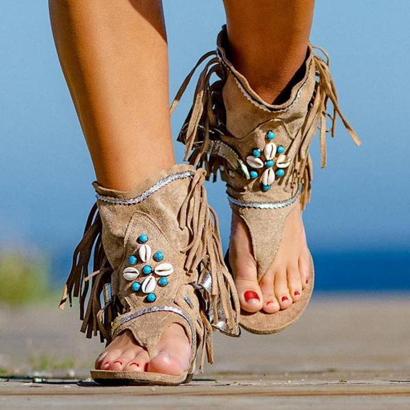 Damen Freizeitsandalen mit Fransen und detailreicher Dekoration Drune