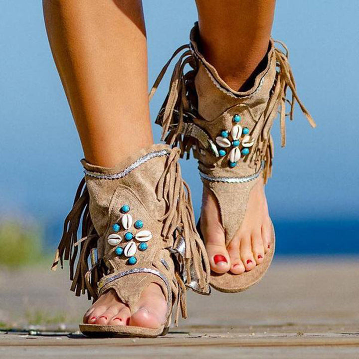 Damen Freizeitsandalen mit Fransen und detailreicher Dekoration Drune