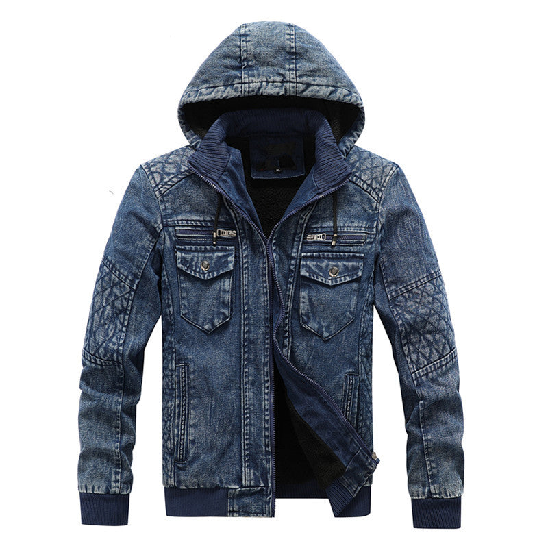Herren Jeansjacke mit Kapuze und Teddyfutter im gewaschenen Vintage-Look Drune