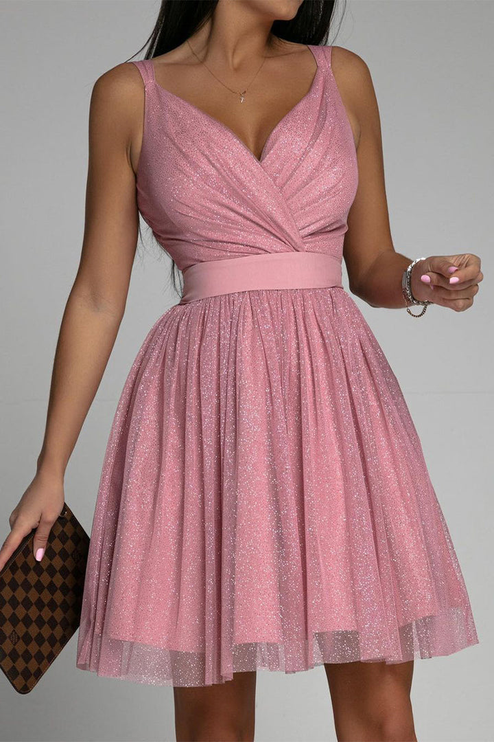Drune | Sexy Elegante Druck Mesh V-Ausschnitt Abendkleid Kleider