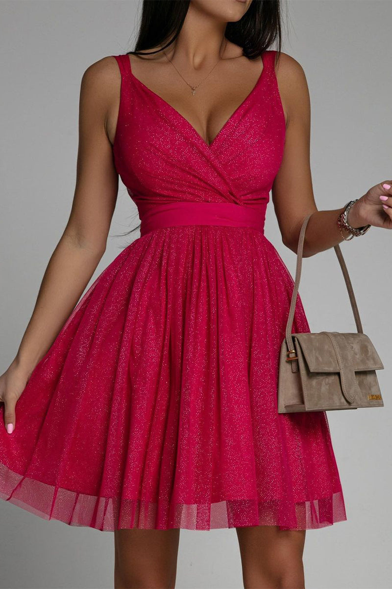 Drune | Sexy Elegante Druck Mesh V-Ausschnitt Abendkleid Kleider