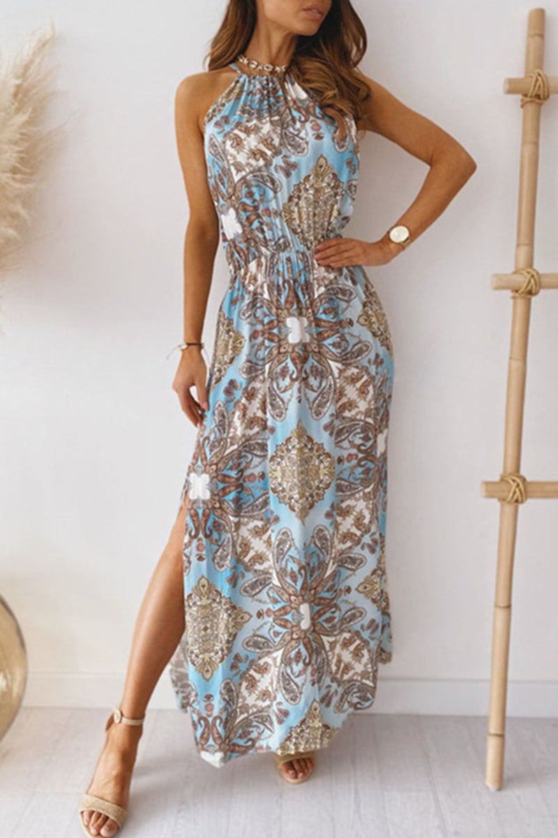 Drune | Jahrgang Elegant Print Halter A-Linie Kleider