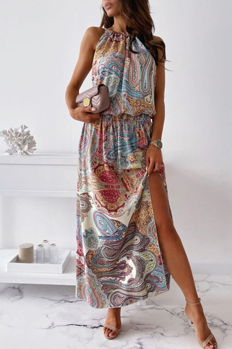 Drune | Jahrgang Elegant Print Halter A-Linie Kleider
