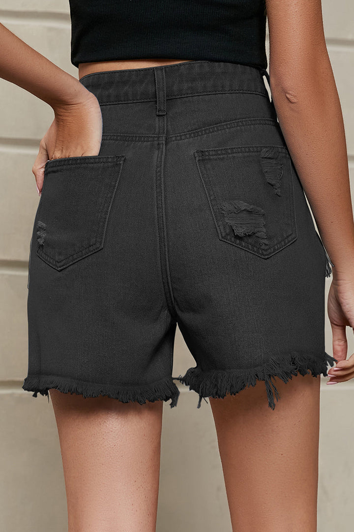 Drune | Entspannte Einfachheit Solide Quaste Niete Gerade Denim Shorts