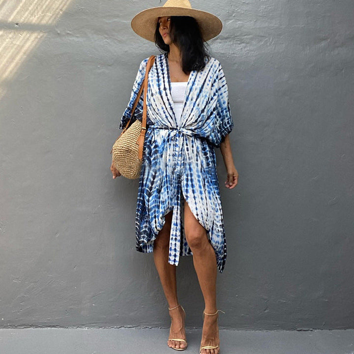 Drune | Strandkleid Kimono Stil Lockere Passform Atmungsaktiv Vordere Knopfverschluss