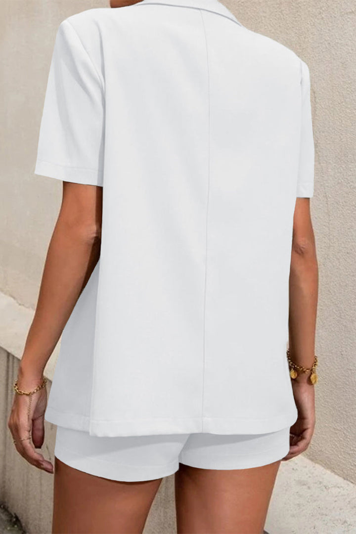 Drune | Lässige Arbeit Einfarbige Knöpfe Umklappkragen Kurzarm Zwei Teile