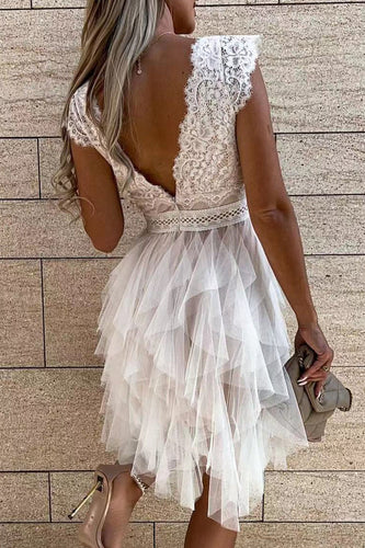 Drune | Süß Elegant Fest Mesh V-Ausschnitt Unregelmäßig Kleid Kleider