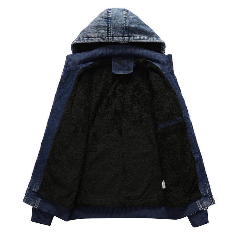 Herren Utility-Denim-Blouson mit Kapuze und Thermo-Teddyfutter Drune