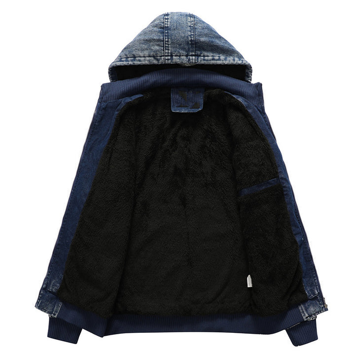 Herren Utility-Denim-Blouson mit Kapuze und Thermo-Teddyfutter Drune