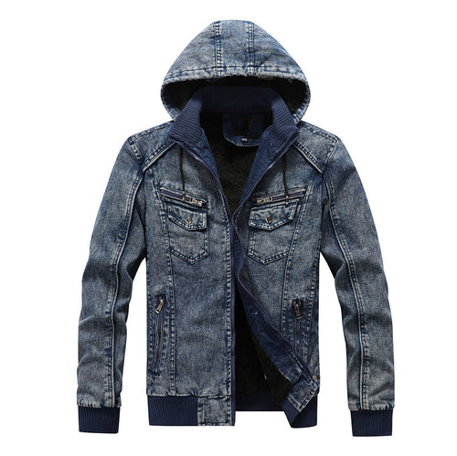 Herren Utility-Denim-Blouson mit Kapuze und Thermo-Teddyfutter Drune