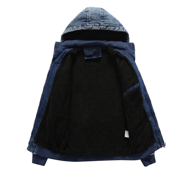 Herren Jeansjacke mit Kapuze und Teddyfutter im gewaschenen Vintage-Look Drune