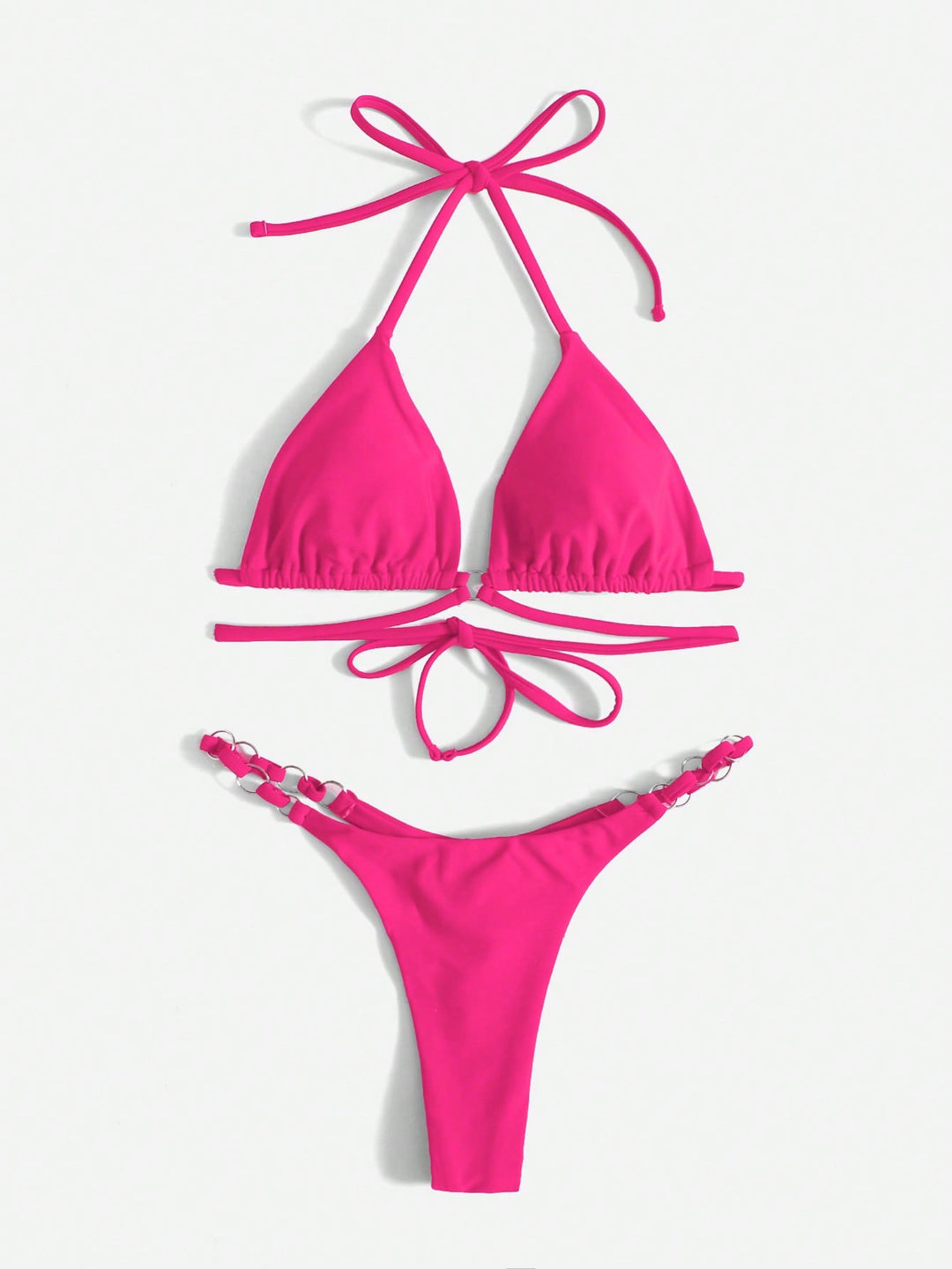 Drune | Roter Halter-Triangle-Bikini mit Ringdetail für Damen