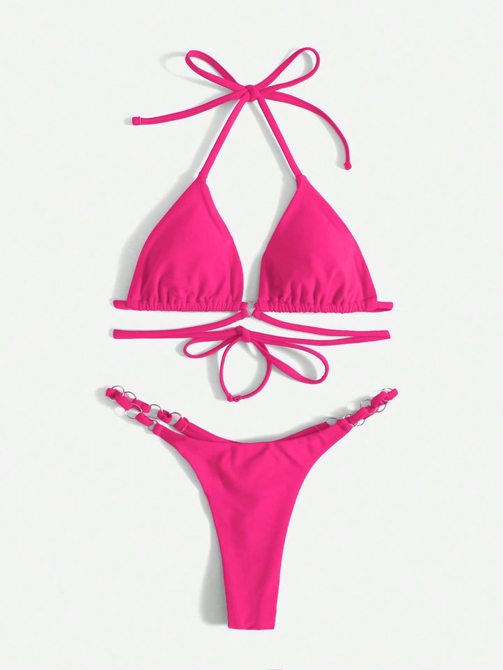 Drune | Roter Halter-Triangle-Bikini mit Ringdetail für Damen