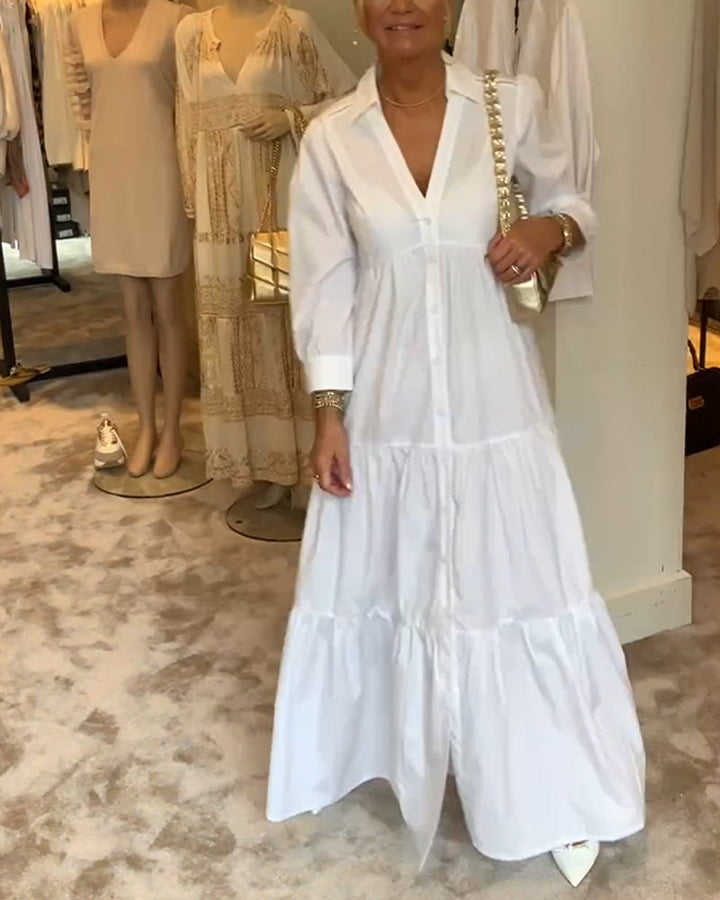 Drune | Lange Weiße Kleid mit Hemdkragen