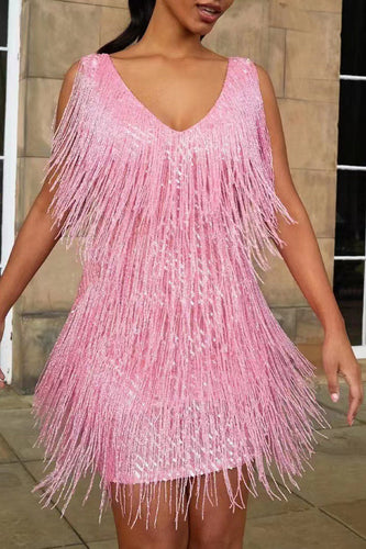 Drune | Sexy Party Einfarbig Quasten V-Ausschnitt Weste Kleid Kleider- 6 Farben