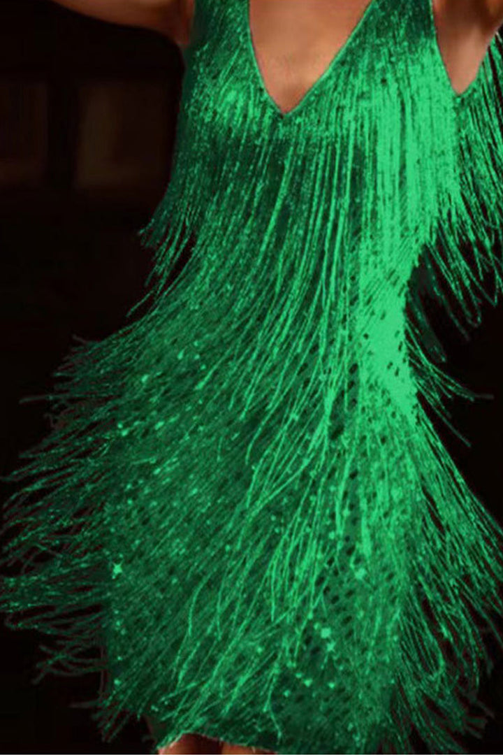 Drune | Sexy Party Einfarbig Quasten V-Ausschnitt Weste Kleid Kleider- 6 Farben