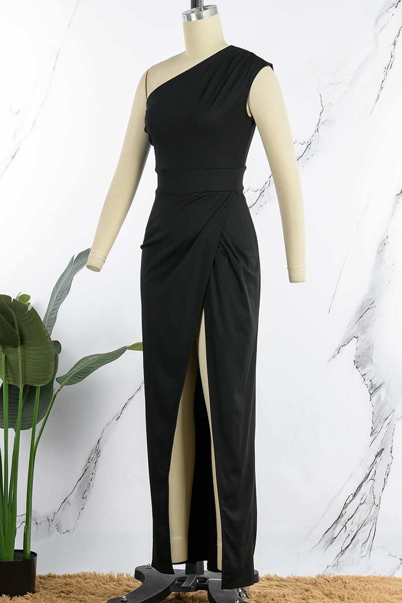 Drune | Elegantes Formelles Einfarbiges Schlitz Asymmetrisches Schräges Kragen Abendkleid Kleider - 8 Farben