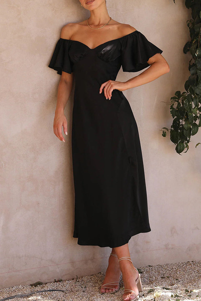 Drune | Sexy Celebrities Einfarbige Schlitz Off The Shoulder Gefaltete Kleider