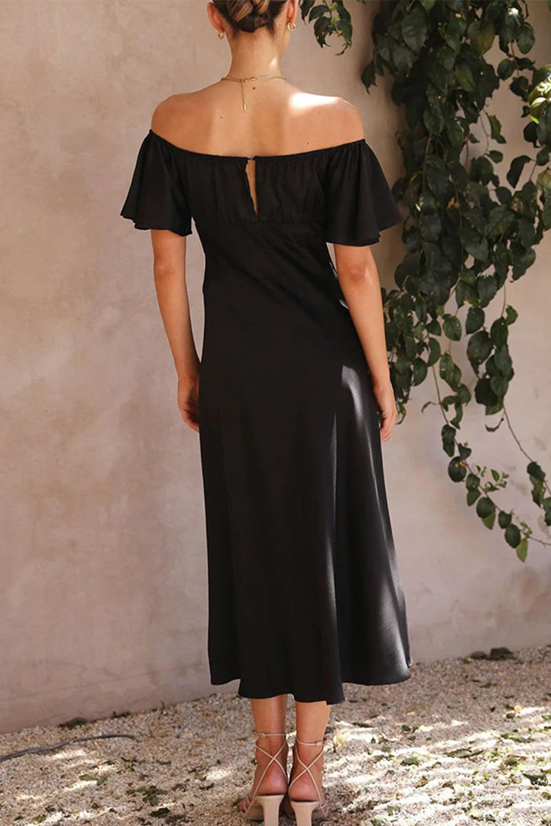 Drune | Sexy Celebrities Einfarbige Schlitz Off The Shoulder Gefaltete Kleider