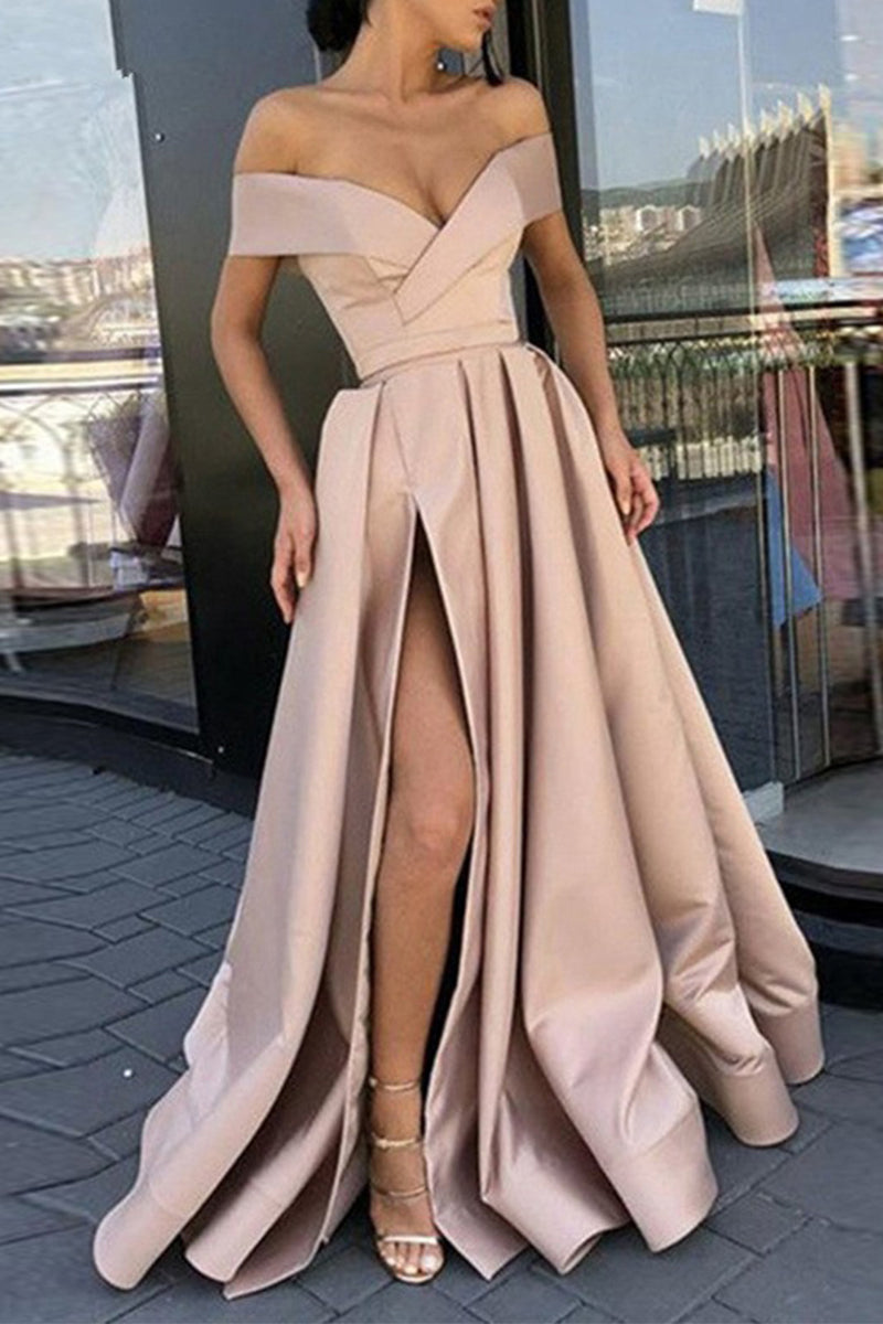 Drune | Elegantes Formelles Einfarbiges Schlitz V-Ausschnitt Abendkleid Kleider- 12 Farben
