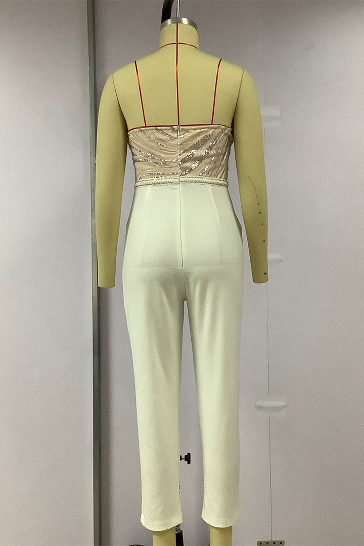 Drune | Sexy Solid Bestickte Pailletten Patchwork Trägerlos Regelmäßig Overall