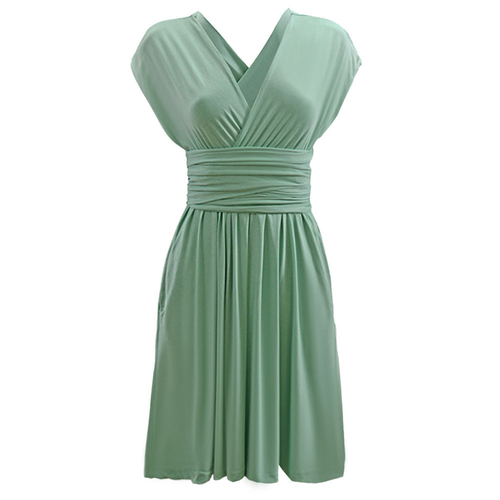 Damen Wickelkleid mit eleganter Raffung und tiefem V-Ausschnitt Drune
