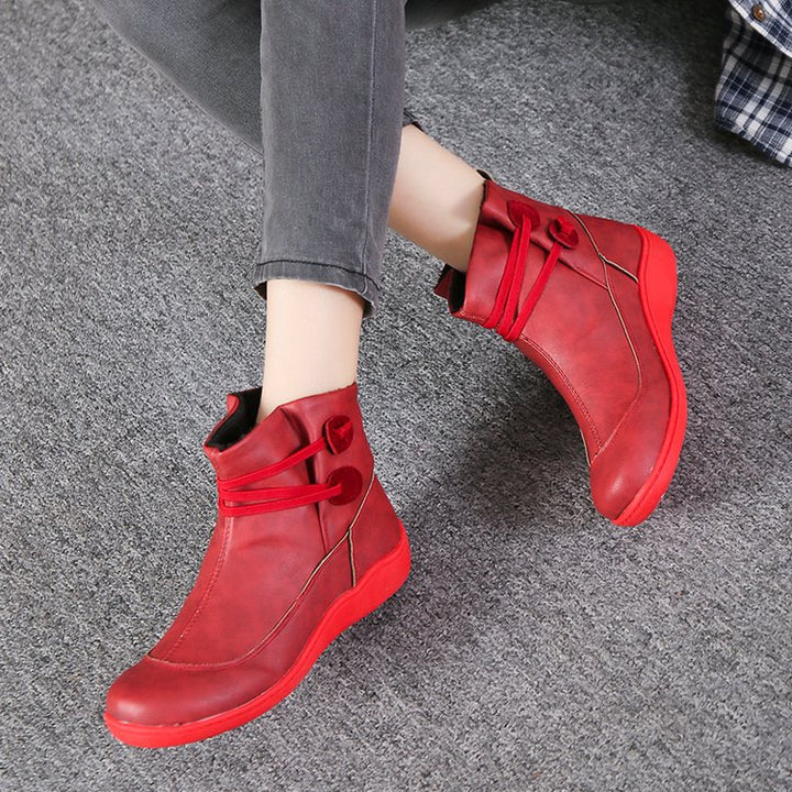 Damen nan gefütterte Stiefelette mit ergonomischer Keilsohle, weichem Innenfutter und dekorativen Schlaufen Drune