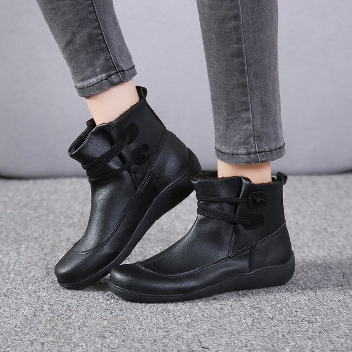 Damen nan gefütterte Stiefelette mit ergonomischer Keilsohle, weichem Innenfutter und dekorativen Schlaufen Drune