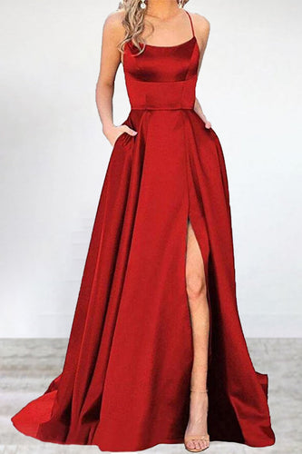 Drune | Sexy Formell Einfarbig Hohe Öffnung U Hals Abendkleid Kleider- 16 Farben