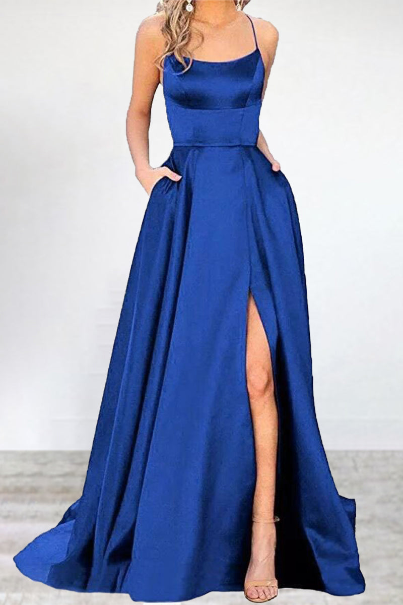 Drune | Sexy Formell Einfarbig Hohe Öffnung U Hals Abendkleid Kleider- 16 Farben