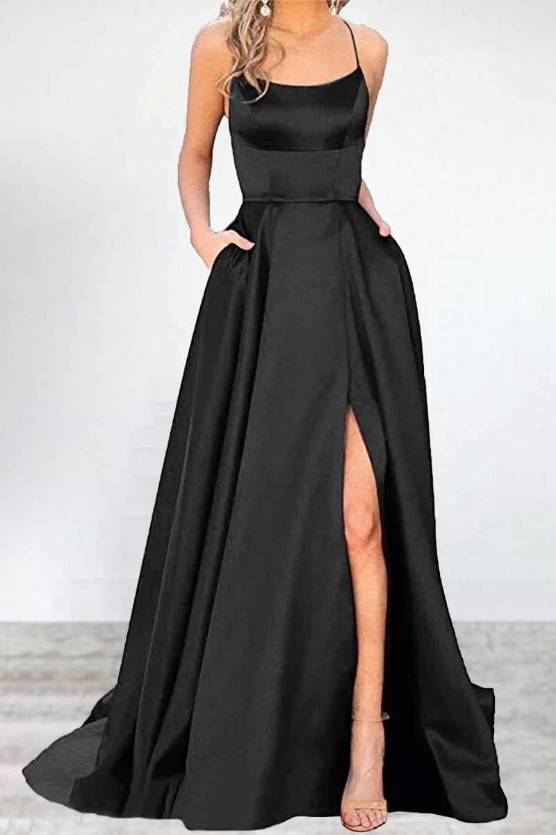 Drune | Sexy Formell Einfarbig Hohe Öffnung U Hals Abendkleid Kleider- 16 Farben