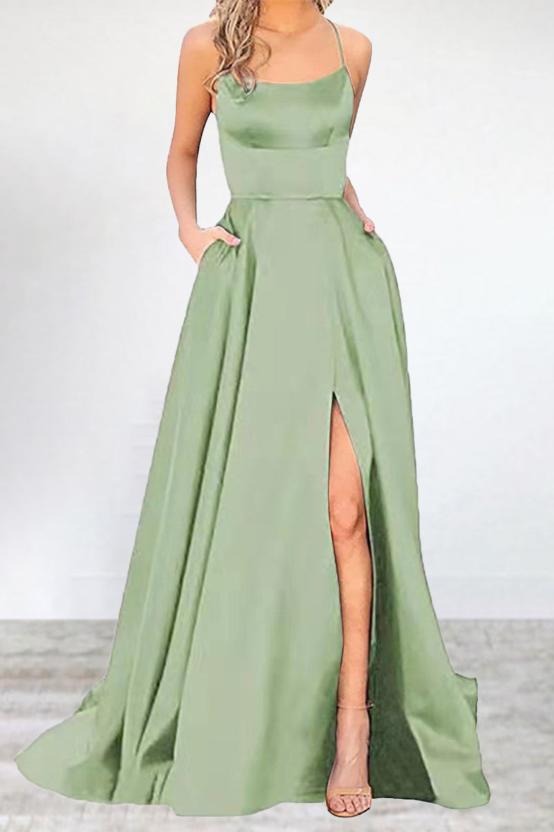 Drune | Sexy Formell Einfarbig Hohe Öffnung U Hals Abendkleid Kleider- 16 Farben