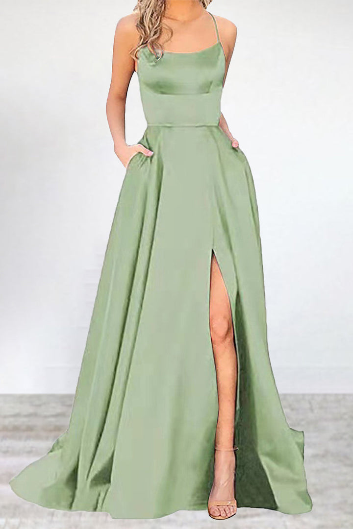 Drune | Sexy Formell Einfarbig Hohe Öffnung U Hals Abendkleid Kleider- 16 Farben