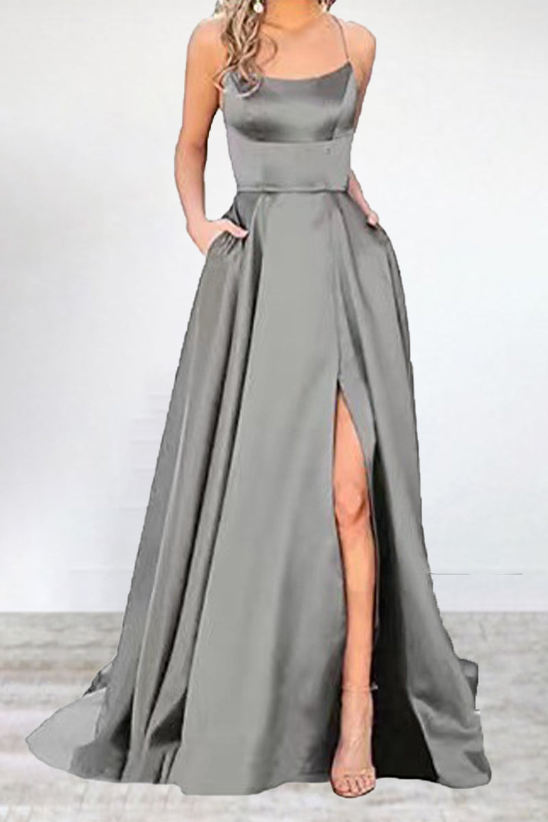 Drune | Sexy Formell Einfarbig Hohe Öffnung U Hals Abendkleid Kleider- 16 Farben