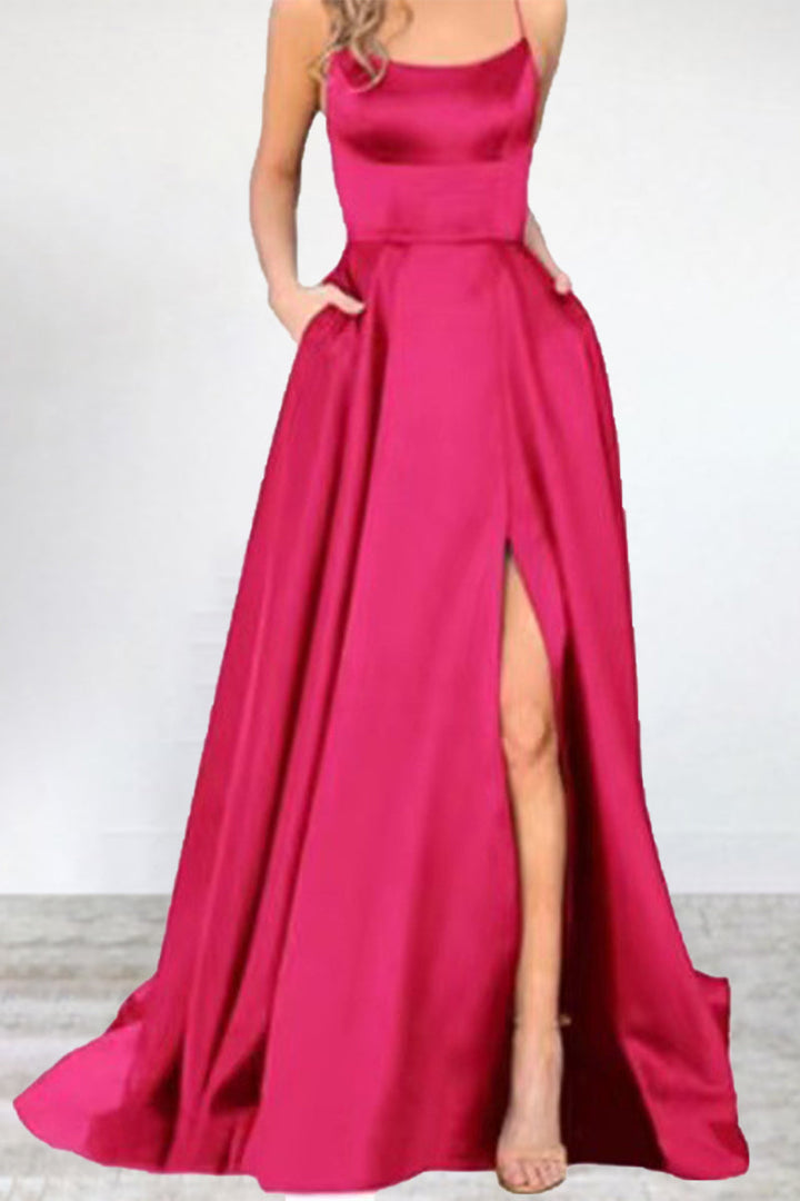 Drune | Sexy Formell Einfarbig Hohe Öffnung U Hals Abendkleid Kleider- 16 Farben