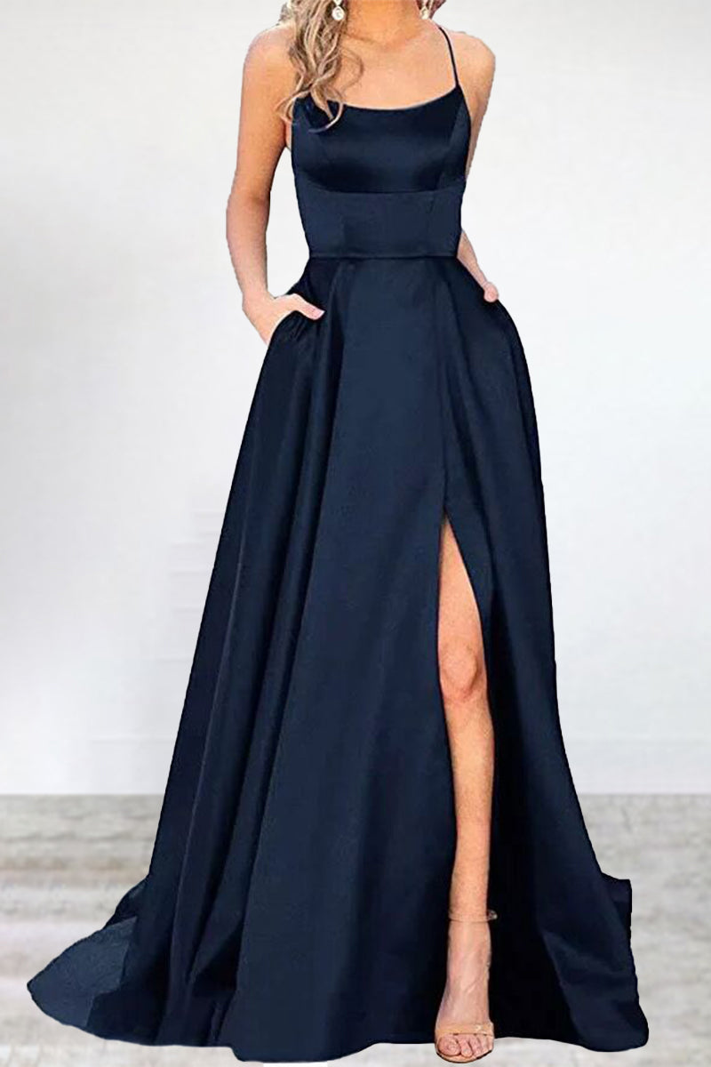 Drune | Sexy Formell Einfarbig Hohe Öffnung U Hals Abendkleid Kleider- 16 Farben