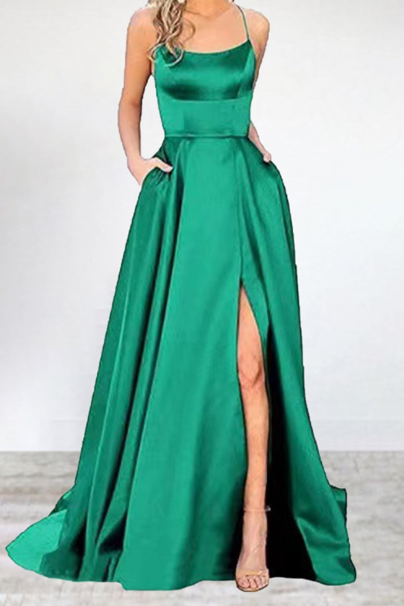 Drune | Sexy Formell Einfarbig Hohe Öffnung U Hals Abendkleid Kleider- 16 Farben