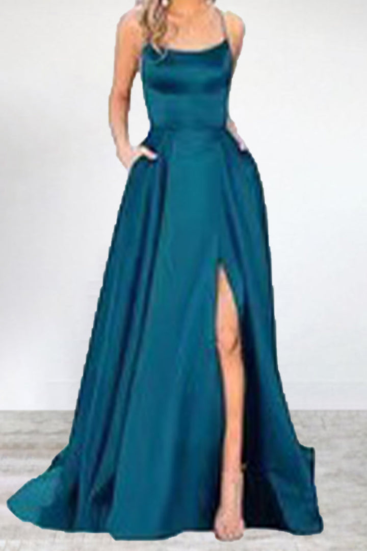 Drune | Sexy Formell Einfarbig Hohe Öffnung U Hals Abendkleid Kleider- 16 Farben
