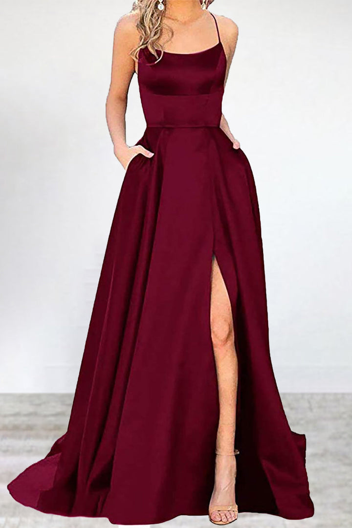 Drune | Sexy Formell Einfarbig Hohe Öffnung U Hals Abendkleid Kleider- 16 Farben