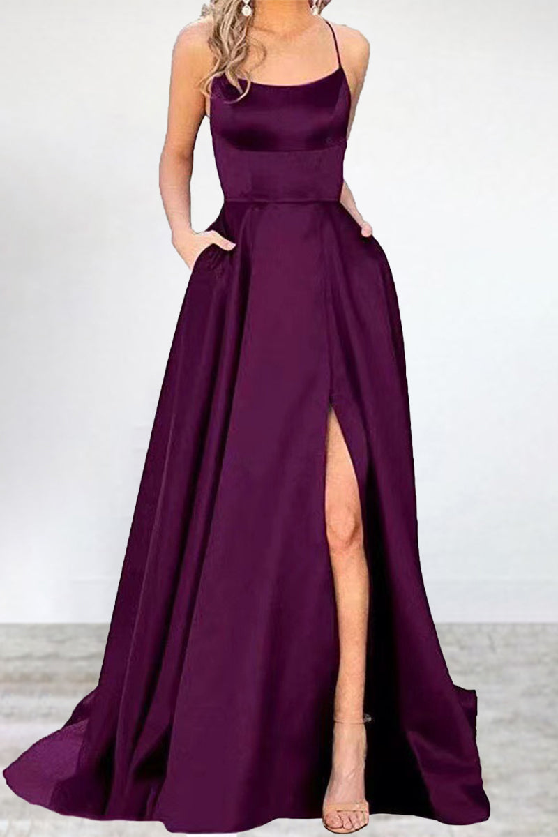 Drune | Sexy Formell Einfarbig Hohe Öffnung U Hals Abendkleid Kleider- 16 Farben