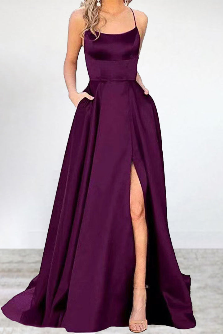 Drune | Sexy Formell Einfarbig Hohe Öffnung U Hals Abendkleid Kleider- 16 Farben